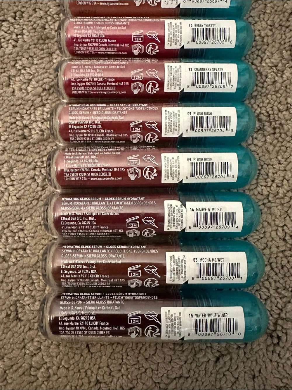 BRAND NEW NYX Lip I.V. Hydrating Gloss Serum Stain 10-Piece Lot